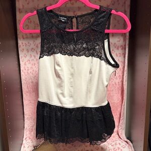 Bebe Black and White Lace Peplum Top